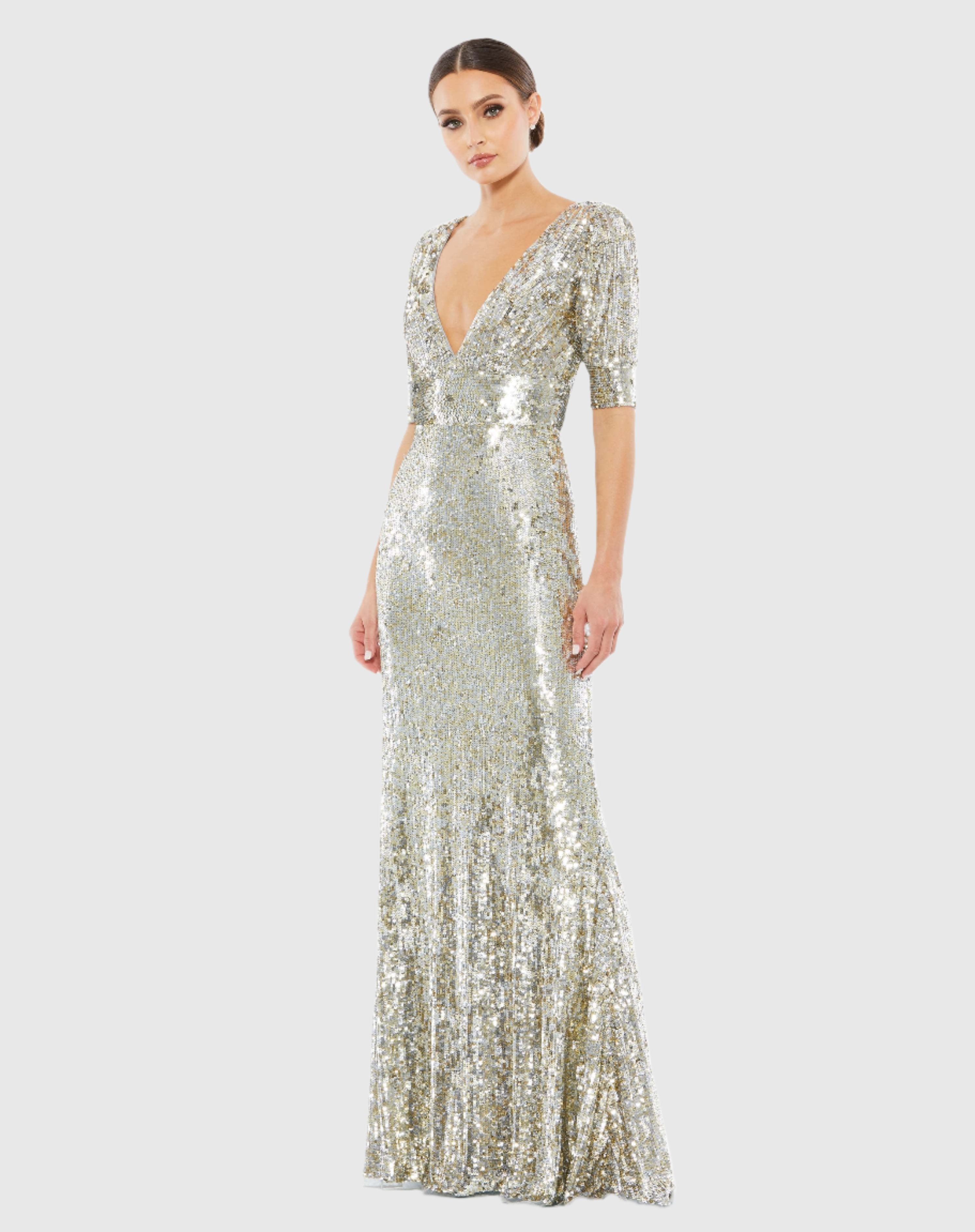 Sequined Short Sleeve Evening Gown ...